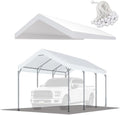 10' x20' Upgraded Carport Replacement Canopy Cover for Car Garage Shelter Party Tent with Ball Bungees White (Only Top Cover, Frame is not Included)