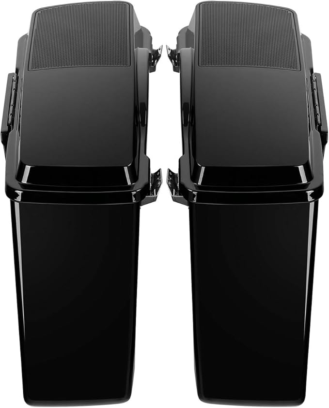 XFMT Glossy Black Hard Saddlebags W/ 6x9 Speaker Lids Black Latches For Harley Touring Road King Street Glide Road Glide Electra Glide Ultra Classic 1994-2013