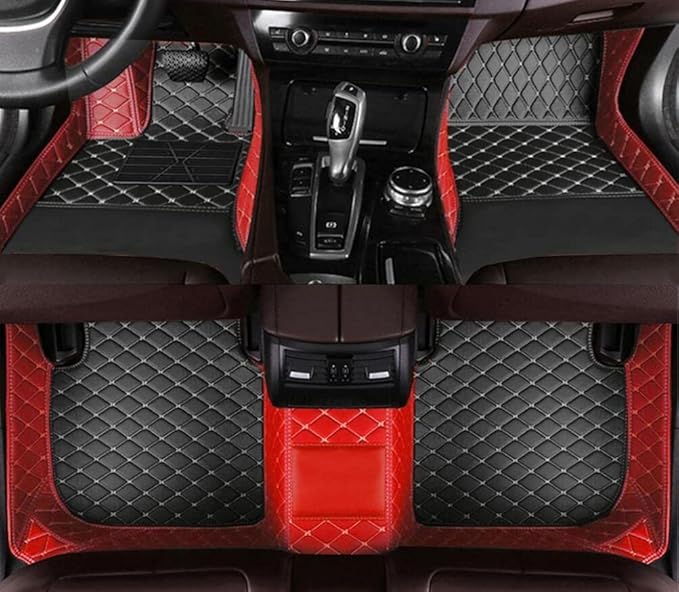 Custom All-Weather Protection Leather Car Floor Mats for Cars Sedan SUV Sports Car Waterproof Floor Mat (Black+red)