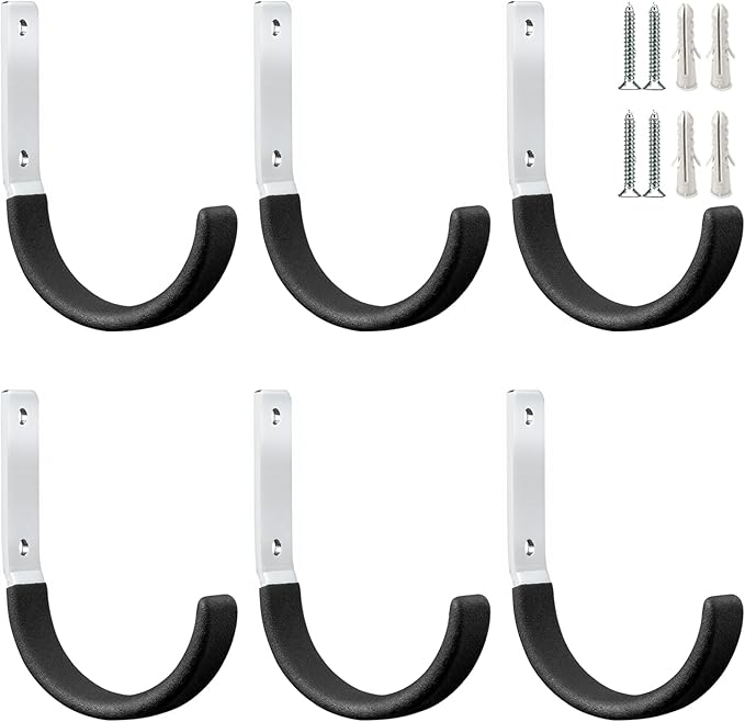 Heavy Duty Steel Garage Hooks,Garage Storage Utility Hooks,Heavy Duty Garage Garden Tool Organizer,Steel Wall Mount Hooks, Garden Hose Hanger, Small U Hooks (Black 6 Pack)