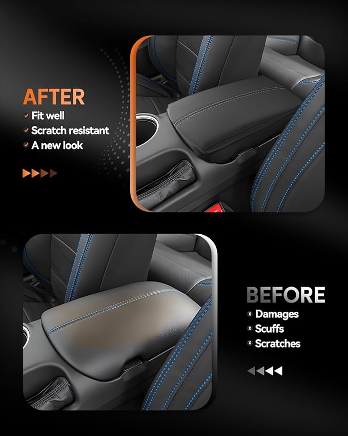 CDEFG for Ford Mustang 2024-2025 Center Console Cover Armrest Box Cover for Mustang 2024 2025 Accessories Console Arm Rest Protector Thickened White Line
