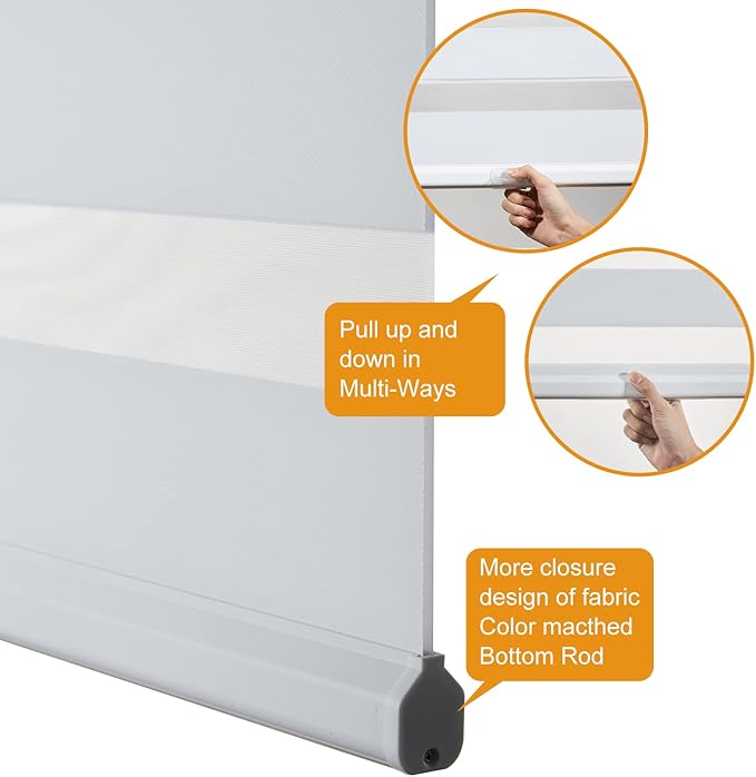 Persilux Cordless Zebra Blinds for Windows Free-Stop Roller Windows Shades (35" W X 64" H, White) Dual Layer Light Control for Day and Night, Light Filtering Sheer Shades for Home, Bedroom