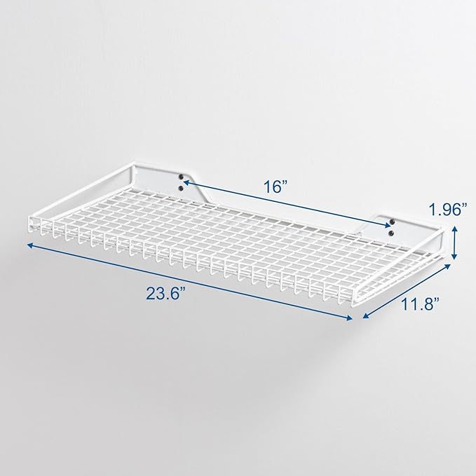 Wallmaster Heavy Duty Garage Wall Shelving 2 Pack 23.6"x11.8" Metal Wire Shelves Wall Mount Mesh Storage Rack for Garage, Office, Basement and Kithcen, max Load 65 lbs (White)