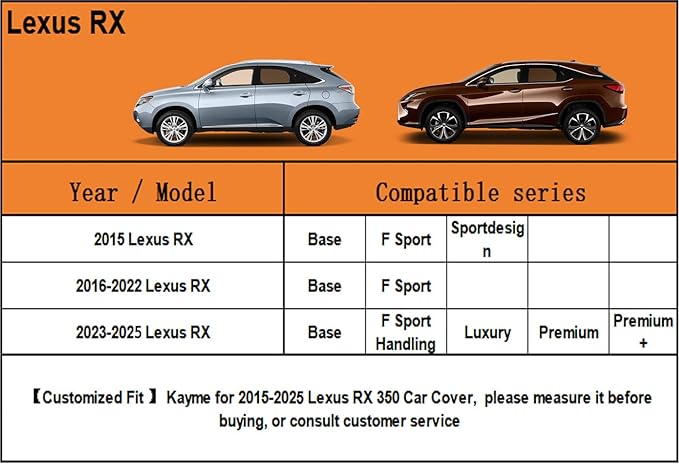 Kayme 7 Layers SUV Car Cover Custom Fit for Lexus RX350 RX 350/RX300/330/350L (2003-2025) Waterproof All Weather for Automobiles, Outdoor Full Cover Rain Sun UV Protection.