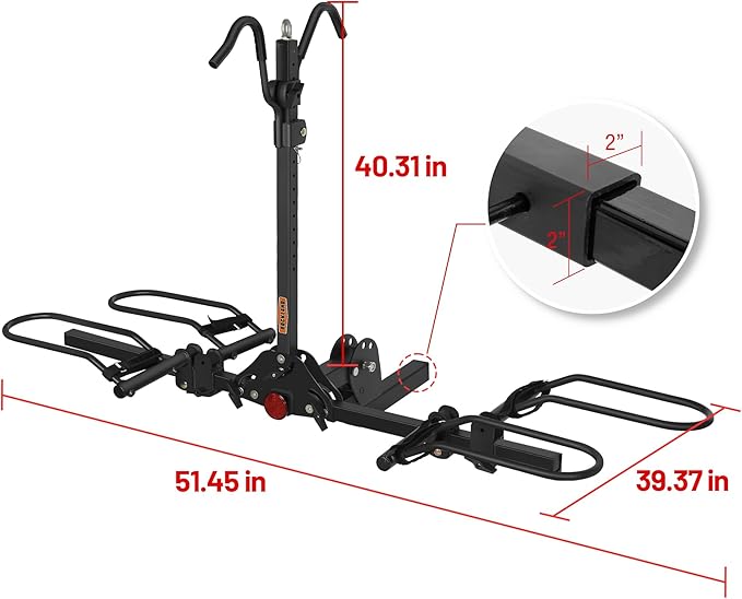 Rockland Foldable 2-Bike Rack, 200 lbs Capacity, Hitch Mount Bike Rack, Fits up to 5" Fat Tire Width and 50" Wheelbase, Bike Carrier Rack for 2" Receiver for Cars SUVs Vans RVs