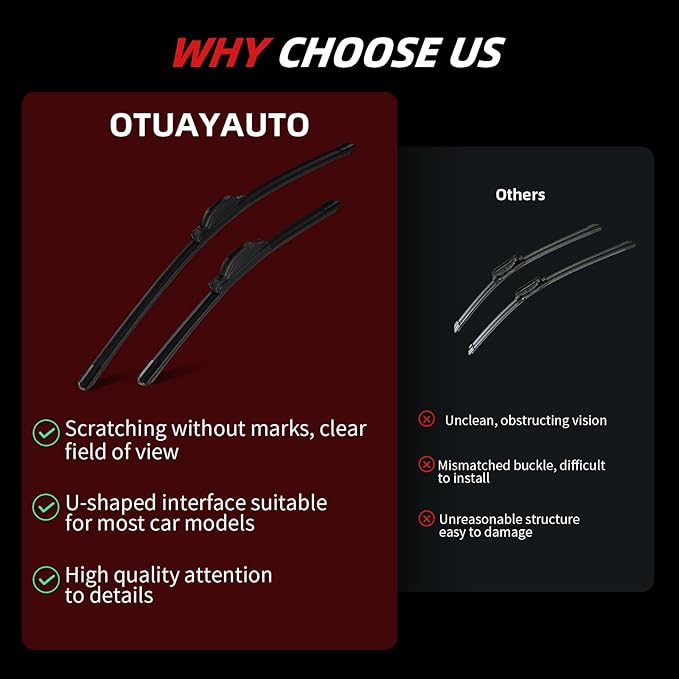 OTUAYAUTO Premium Windshield Wiper Blades - Replacement for Hyundai Kona 2018-2023 - Precision Fit, All-Weather Performance, Front and Rear Wiper Blades, J/U Hook - 26"+16"+11" (Pack of 3)