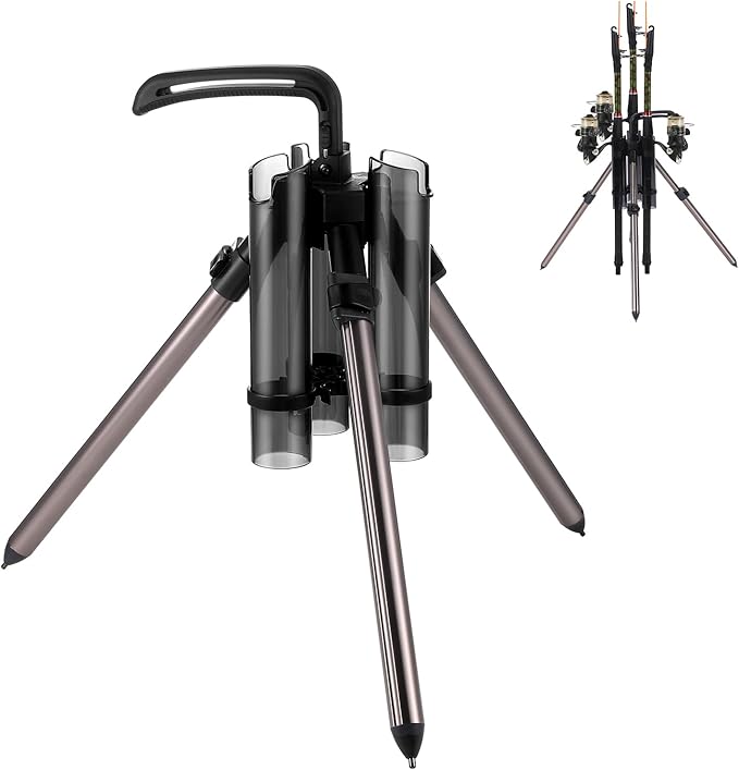 Gisafai Fishing Rod Carrier Foldable Pole Holder Stand 3 Rod Portable Surf Fishing Holder Vertical Beach Pole Storage Freestanding Rack for Garage, Home, Outdoor
