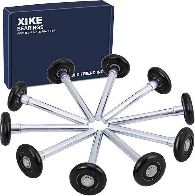 XiKe 10 Pack Black 2" Nylon Garage Door Roller 4" Stem, Quiet/Durable and High Load, Use 6200-2RS Double Seals Precision Bearings.