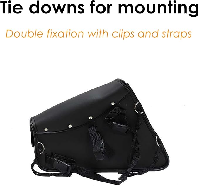 GARGOYLE BELLS Premium Naked Leather Swing Arm Bag For Motorcycle Left Side Solo Bags Saddle Bags For Softails Choppers (Style-2, Black)