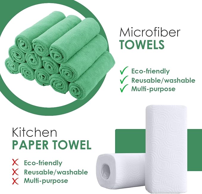 Avalon Towels Microfiber Absorbent Bar Towels, Rags for House Cleaning, Lint Free, Reusable and Washable (Green Value Pack of 48)
