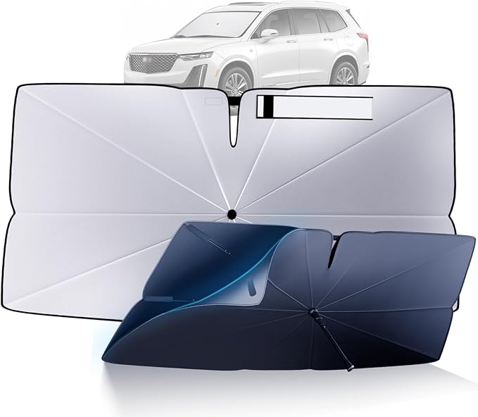 Windshield Sun Shade Umbrella for 2020-2025 Cadillac XT6 Accessories: Custom Fit 240T Silver, Double Thickened, Foldable Sunshade Window Sun Visor, Ultimate 99% UV Blocking for Luxury, Premium, Sport