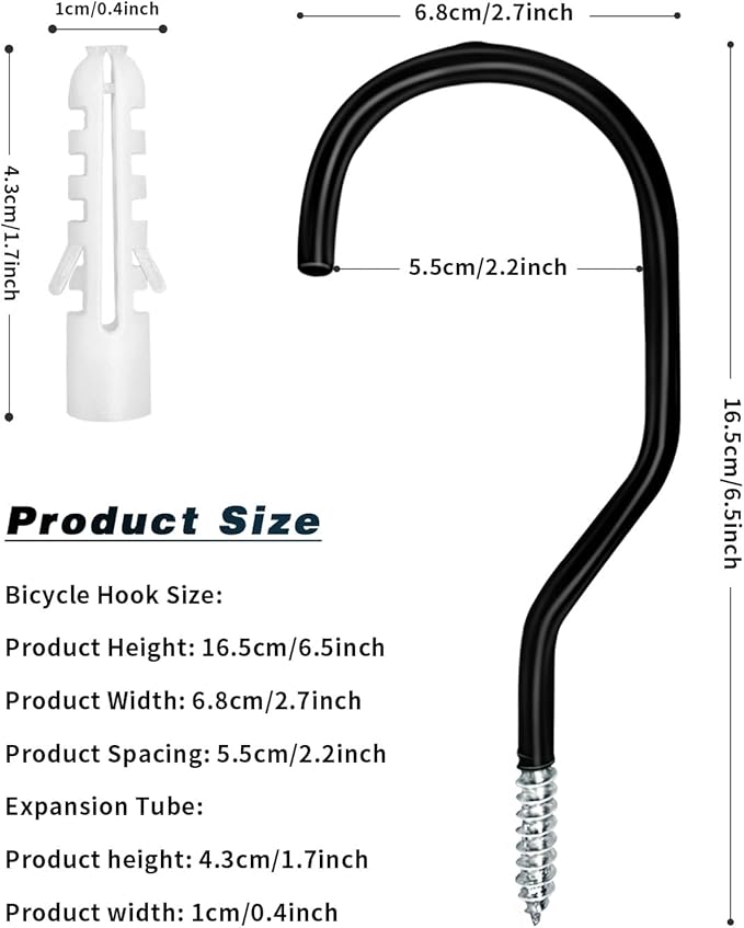 Bike Hooks Heavry Duty 6-Pack,Bicycle Storage Hanger Screw in Ceiling Hooks,Utility Hooks for Wall,Garage,Garden Organization and Storage,Fits Hanging All Bike Types,Bicycle Storage Hooks