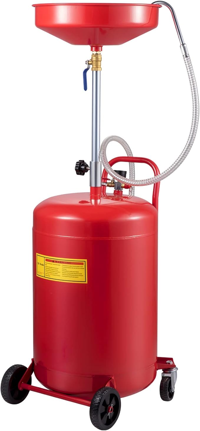 VEVOR 20-Gallon Waste Oil Drain Tank, Air Operated Portable Oil Drainer with Adjustable Funnel Height, Fluid Fuel Transfer Drainage with Wheels, Oil Change Container for Auto Repair Shops, Garages