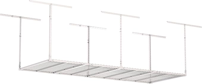 GIOTORENT 3x8FT Heavy Duty Overhead Garage Storage Rack - Adjustable Ceiling Shelving with 600lbs Weight Capacity, Metal Garage Organization System, White
