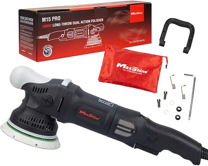 Maxshine M15 Pro Dual Action Polisher | 15mm Throw, 5" Backing Plate, 1000W, Black | Variable Speed, Ergonomic Grip, Low Vibration | For Car Detailing and Paint Correction