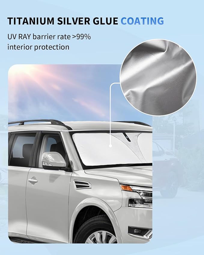 for Armada Windshield Sun Shade Custom Fit for 2017-2024 2025 Nissan Armada Accessories Sunshade 2-Layer Front Window Sun Visor Shield Protector Foldable Blocks UV Rays