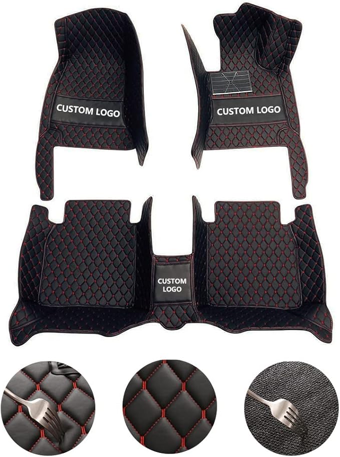 Custom All-Weather Protection Leather Car Floor Mats for Cars Sedan SUV Sports Car Waterproof Floor Mat (All Black Yellow)