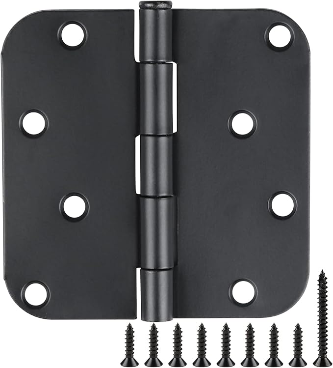 4 in x 4" Black Door Hinges 12 Pack Matte Black Door Hinges 4 Inch Exterior Interior Door Hinge for Doors,Standard,Stall,Back,Heavy Duty Hollow Core,Front Door Hardware Black 5/8" Radius Round Hinge