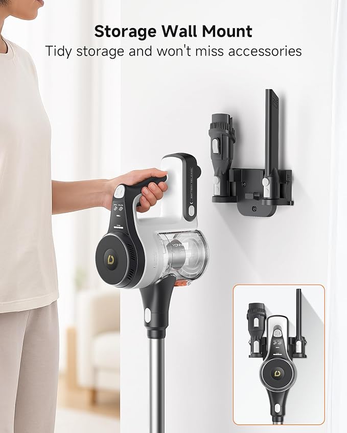 YONNDER Cordless Vacuum Cleaner, 48KPA/550W/60Mins Powerful Stick Vacuum for Home, Anti-Tangle, Self-Standing, Lightweight, Charging Dock, Vacuum Cleaner for Hardwood Floor/Carpet/Pet Hair/Car, M1