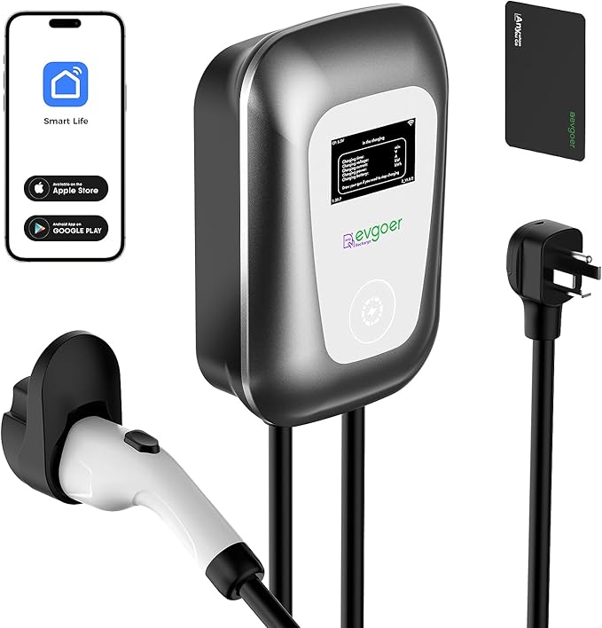 Level 2 EV Charger, 240V 48Amps, Electric Vehicle Charging Station with NEMA 14-60 Plug, ETL/FCC/CE Certified, WiFi Enabled, Adjust Current Schedule Charging RFID for All SAE J1772 EVs