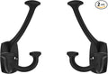 Large Wall Double-Sided Hook 2 Pack Matte Black Hook Decorative Heavy Duty Solid Large Coat Hooks for Towel Hanging Coats Robe Towel Bags Door Back 2 Prong Hooks