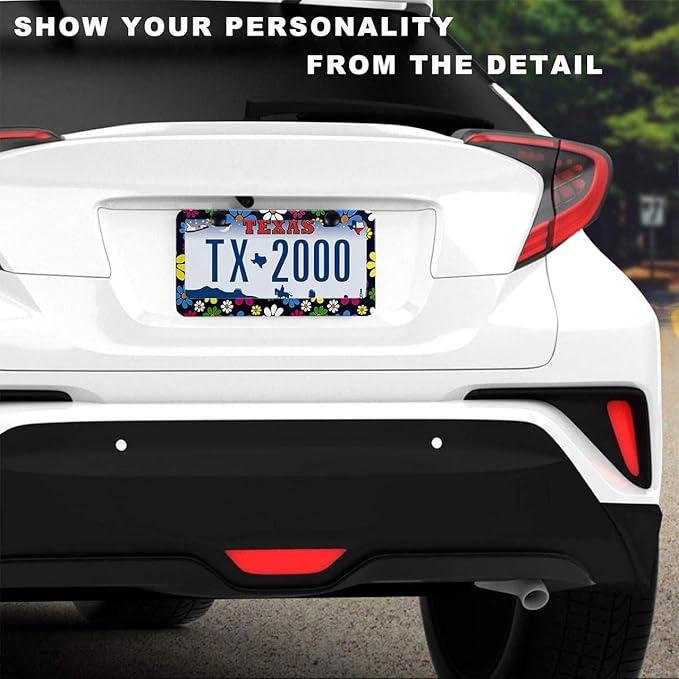 Hippie Flower License Plate Frame-2 Pack Colorful Daisy Blossom License Plate Cover Frame Aluminium Hippie Car Plate Frames Holder Cover Fit US Vehicles