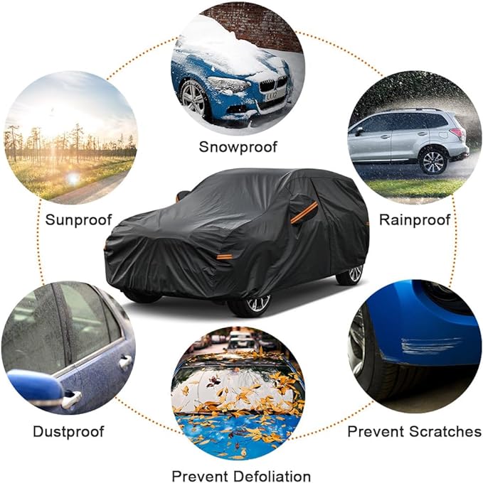 Kayme 7 Layers SUV Car Cover Custom Fit for Toyota Highlander (2013-2025) Waterproof All Weather for Automobiles, Outdoor Full Cover Rain Sun UV Protection.Black