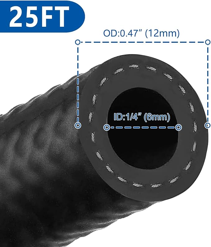 LokoCar Rubber Fuel Hose Line Push Lock 1/4" ID SAE 30R7 NBR 25ft 300PSI Black