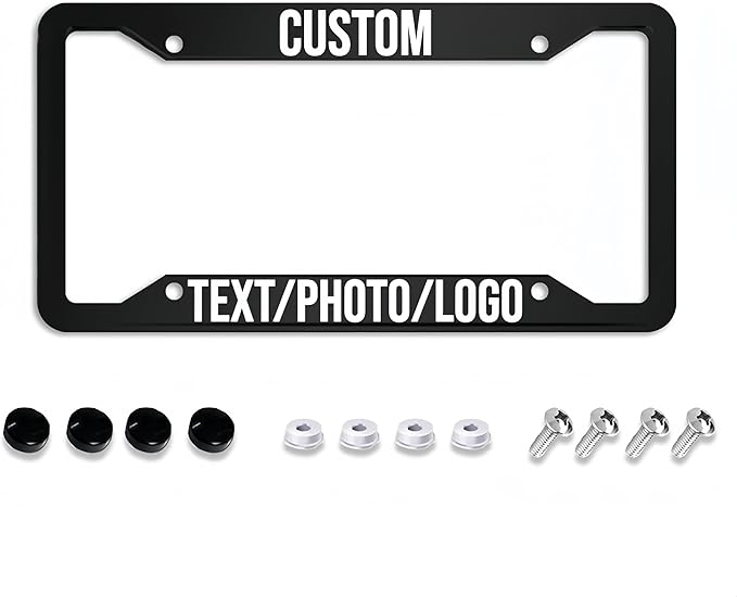 Custom License Plate Frame – Personalized License Plate Holder with Photo & Text – Rust-Proof Aluminum Car Tag Cover for Front/Rear, Car Accessory for Men & Women, Includes Screws, 12"x6"