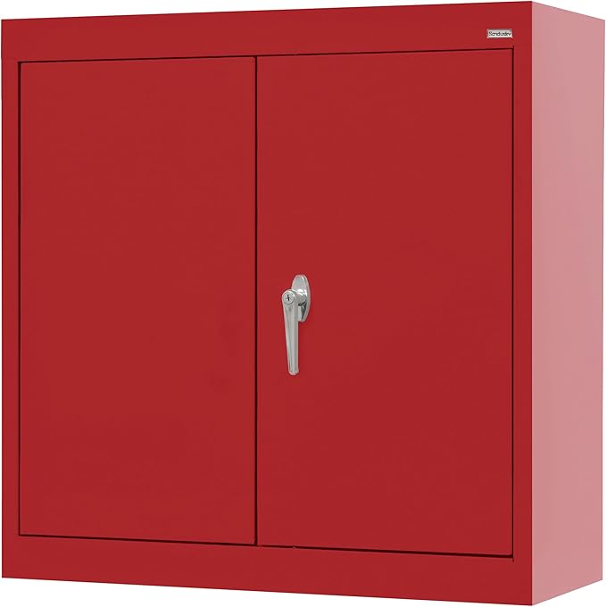 Sandusky Lee WA11301226-01 Wall-Mount Metal Storage Cabinet with Adjustable Shelf, Locking Handle, 200lb Capacity, 12" Depth x 30" Width x 26" Height, Red