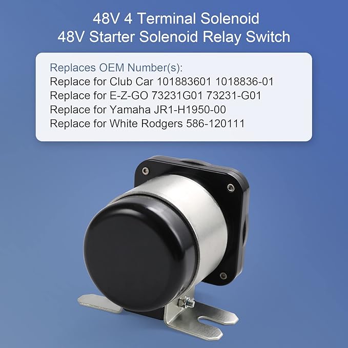 Heavy Duty 48V 4 Terminal Solenoid Heavy Duty 48V Solenoid Relay Switch Replacement For Club Car EZGO Yamaha Electric G19 Power Drive #586 Series Replace JR1-H1950-00 73231-G01