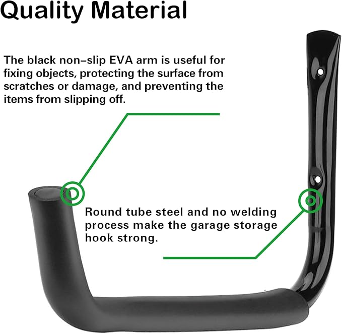 6 Set Garage Wall Mounts, 9 Large Wall J Hooks, Black - Heavy Duty Extension Cord Hangers for Ladders, Mowers, Cables