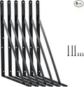 6 Pack L14 x H 10" Black Heavy Duty Shelf Brackets with Screws Metal Shelf Brackets Shelf Support Angle Brackets for Shelves L Brackets Heavy Duty Floating Shelf