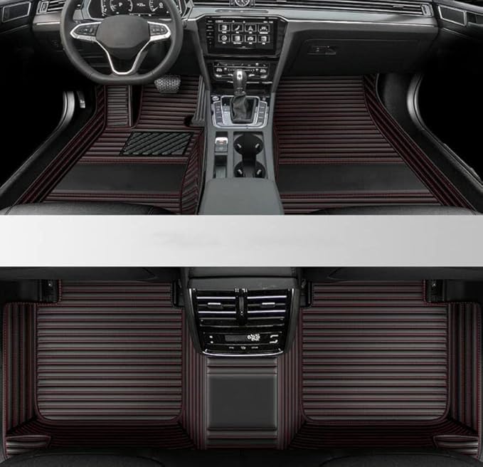 Custom All-Weather Protection Leather Car Floor Mats for Cars Sedan SUV Sports Car Waterproof Floor Mat (3D Black red)