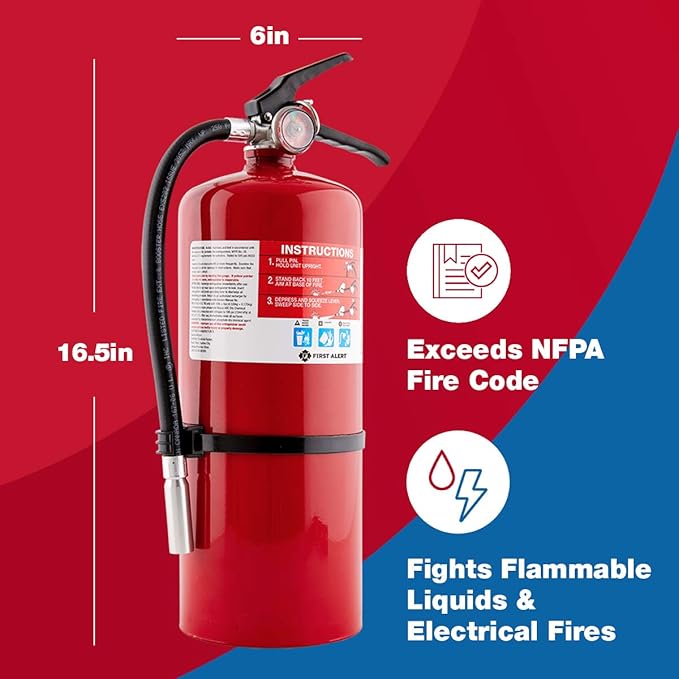 First Alert PRO10 Rechargeable Commercial Fire Extinguisher, UL rated 4-A:60-B:C, Red, 1-Pack