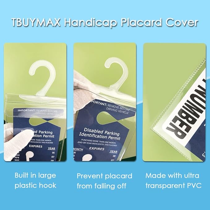 Handicap Placard Holder for Auto, Small Size Ultra Transparent Handicapped Placard Holder, Handicap Parking Sign Holder with Large Hanger by Tbuymax (Set of 2)