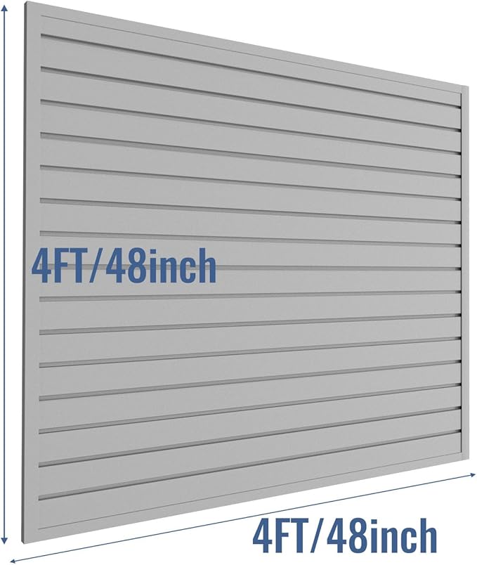 Slatwall Panel Garage Organizer PVC Slatwall Heavy Duty Wall Mounted Rack, Interlocking Slat Wall Panels for Tool Organization Peg Board(Grey 4 x 4 ft)