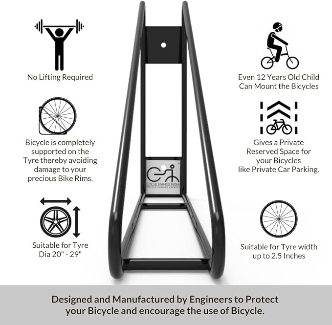 Bike Wall Mount Vertical Hanger for Home Space Saving Bike Rack Storage Mount for Garage or Home, Bicycle Holder for Mountain Bikes Road Bikes Holds up to 77lbs, Black,Pack of 1