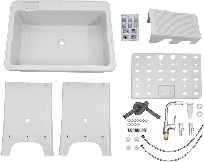 Freestanding Utility Sink Plastic Wash Station with Storage Shelf Indoor/Outdoor for Bathroom & Laundry (Gray, 25.6*21.65*31.5in)