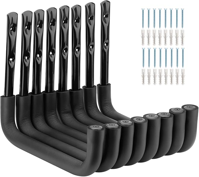 8 Pack Ladder Hooks 9.8Inch Garage Storage Utility Hook Heavy Duty Wall Mounted Storage Organizer Hanging Folding Chair Bike Ski Tool