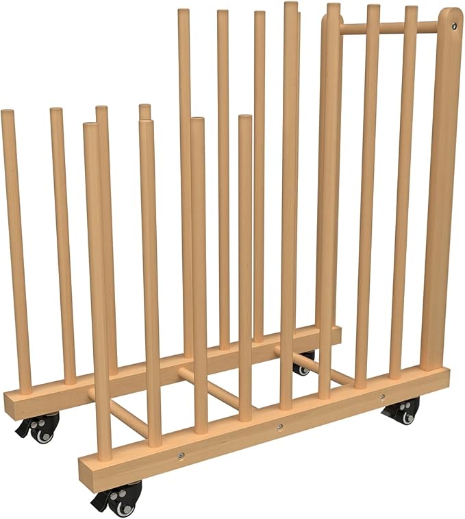 Art Storage Rack with Handle&Caster Wheels,Wooden Art Canvas Storage Stand,Art Drying Rack, Canvas Boards Rack for Drawing Board ,Art Studios,Panel,Artworks,Gallery