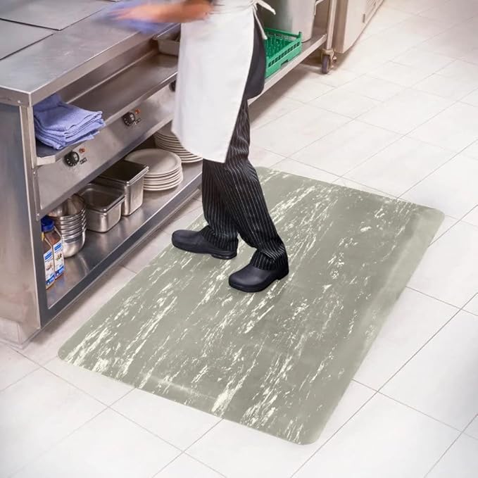 Consolidated Plastics Anti-Fatigue Marble Floor Mat, Commercial Grade Standing Support for Leg & Back Pain, Thick Heavy-Duty Rubber Made in USA (Gray, 3' x 5')