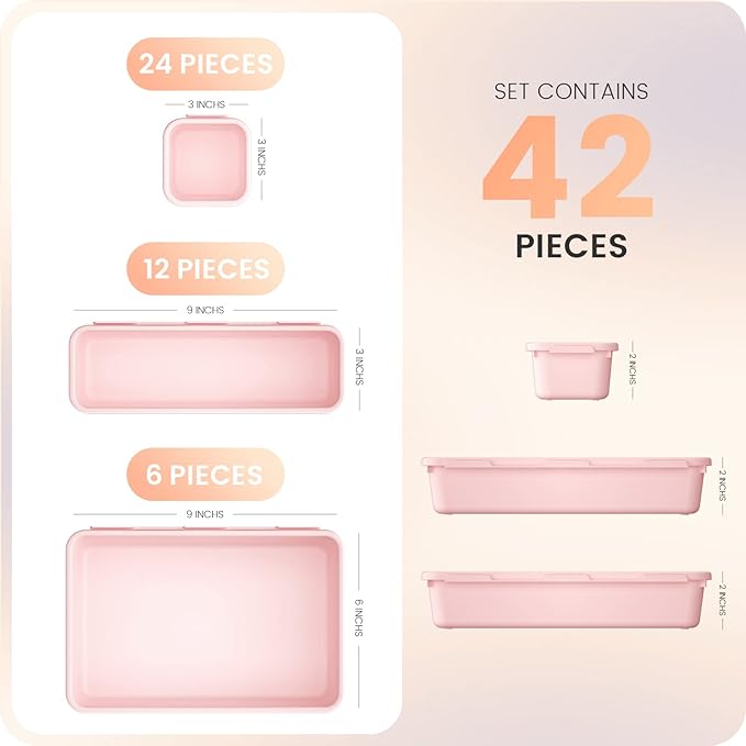 A-LuGei 【𝟰𝟮𝗣𝗖𝗦】【Pink】 Tool Box Organizer Tray Divider Set, Desk Drawer Organizer, Garage Organization and Storage Toolbox Accessories for Rolling Tool Chest Cart Cabinet Work Bench Small Parts