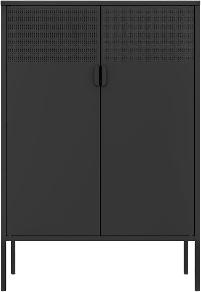 2 Mesh Door Metal Storage Cabinet with Adjustable Shelves, Multipurpose Black Storage Cabinet, 3-Tier Office Cabinet,Metal Storage Cabinet for Office Home,Hallway(Black, 47''H)