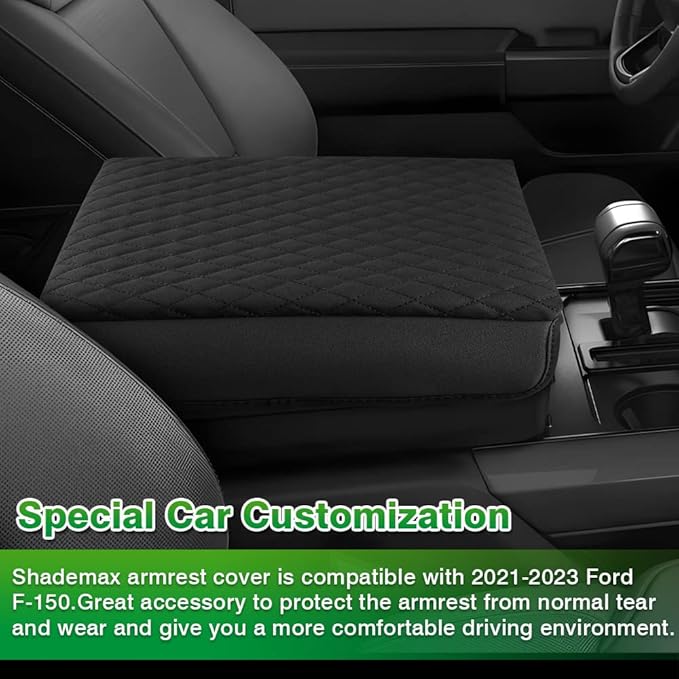 Shademax Custom Fit for Center Console Cover Ford 2021-2025 2026 F-150 Ford F150, 2022-2025 F150 Lightning Work Surface Console Armrest Cover Console Cushion Pad PU Leather Armrest Seat Box Protector