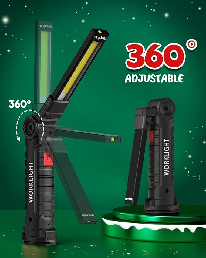 Coquimbo Tool Gifts for Men Him, Rechargeable LED Work Lights Grill Light with Magnetic Base 5 Modes 360° Rotate Mens Gifts for Dad Husband Grandpa Boyfriend (4 Pack Black)