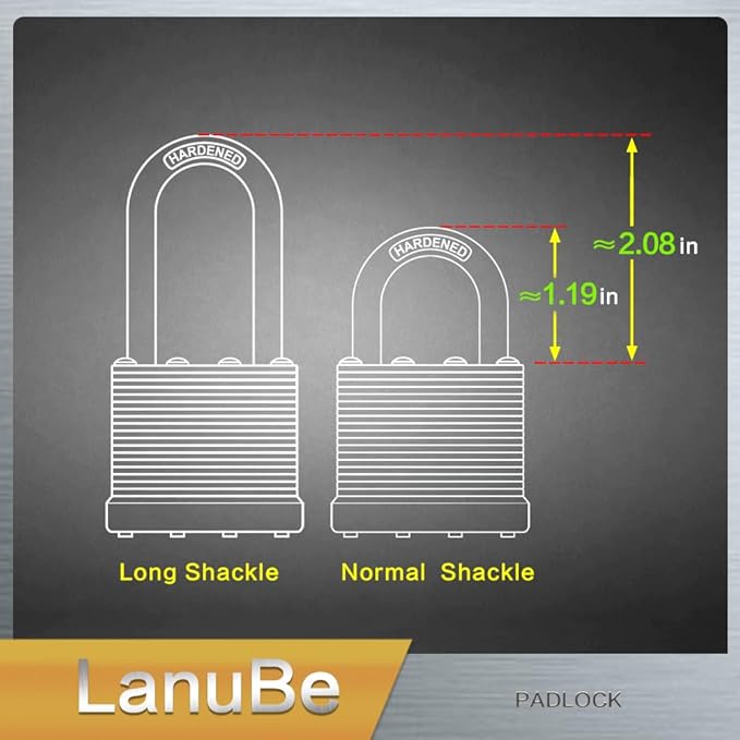 LanuBe Lock Laminated keyed padlock1-9/16 inch, keyed Alike Locks, Normal Shackle,Marked Black Plastic Hoop, Pack of 120