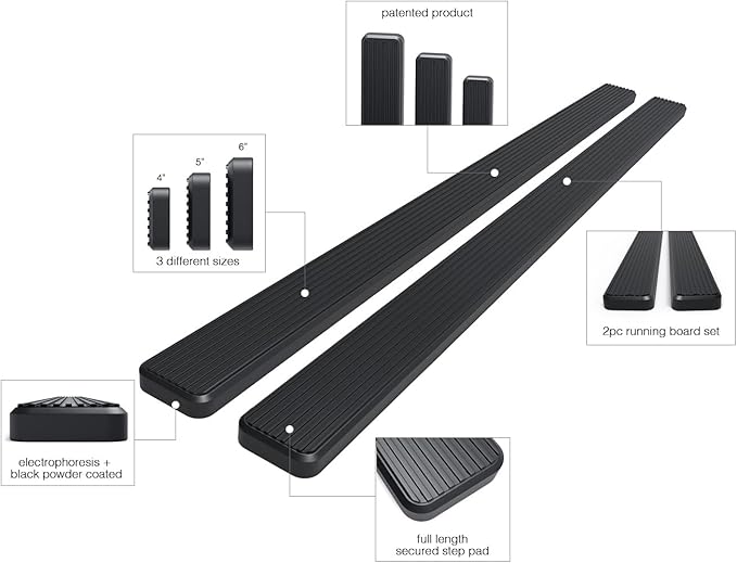 APS Running Boards 5-inch Black Compatible with Ford F150 2015-2025 Regular Cab & F-250 F-350 Super Duty 2017-2025 Stainless Steel (Nerf Bars Side Steps Side Bars)