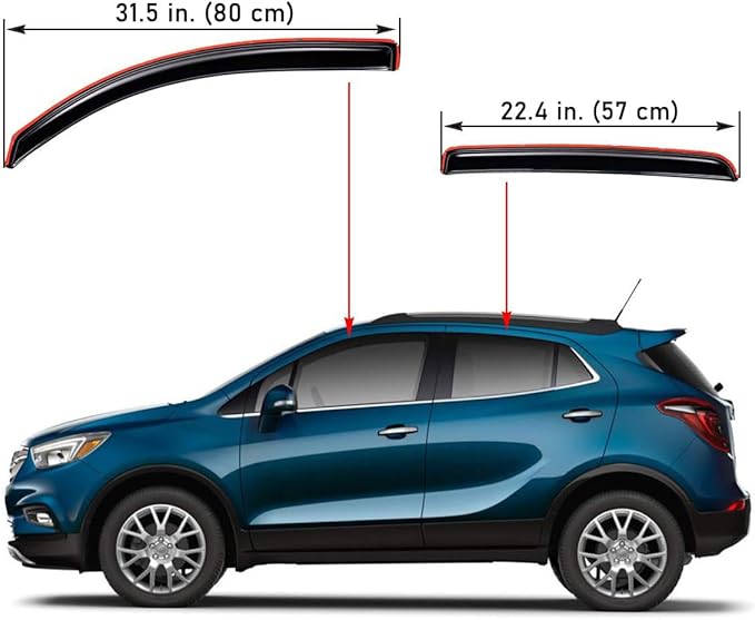 Lightronic Extra Durable Clip-on in-Channel Auto Vent Window Visor, Fits 2013-2022 Buick Encore (Not Fit GX), 2013-2022 Chevrolet Trax, UV Protection Rain Guard, Original Wind Deflector, Smoke, 4Pcs
