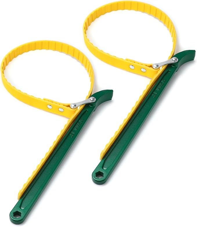 QWORK 15" Belt Strap Wrench, 2 Pack Multi-Purpose Adjustable Strap Oil Filter Strap Opener Wrench
